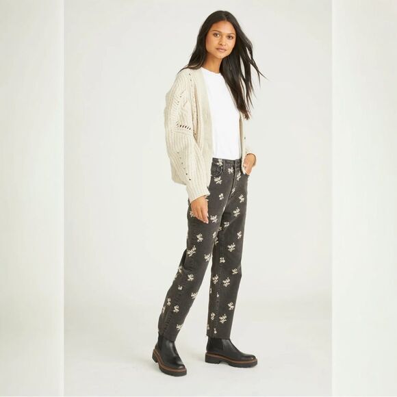 Driftwood Jeans Black Royce Clover Embroidered Button fly Raw Hem 32x26 NWT - Picture 4 of 10